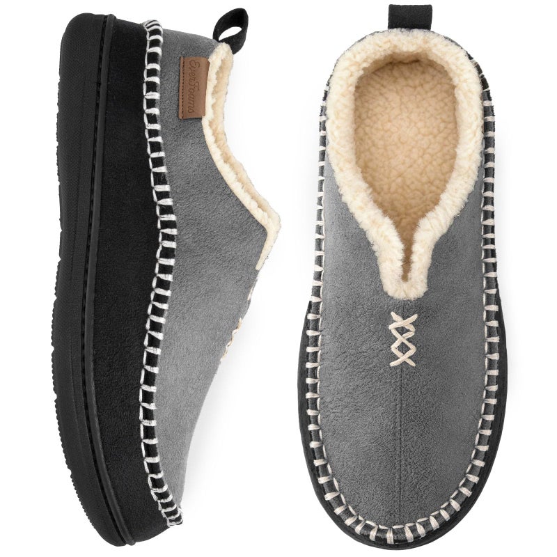 EverFoams Men's Moccasin Slippers Memory Foam Indoor/Outdoor Warm Suede House Shoes with Fuzzy Sherpa Lining (Gray, Size 9 M US) - Image 1